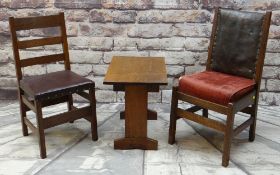 TWO ARTS & CRAFTS OAK SIDE CHAIRS AND A TABLE, one chair in the style of Gustav Stickley with