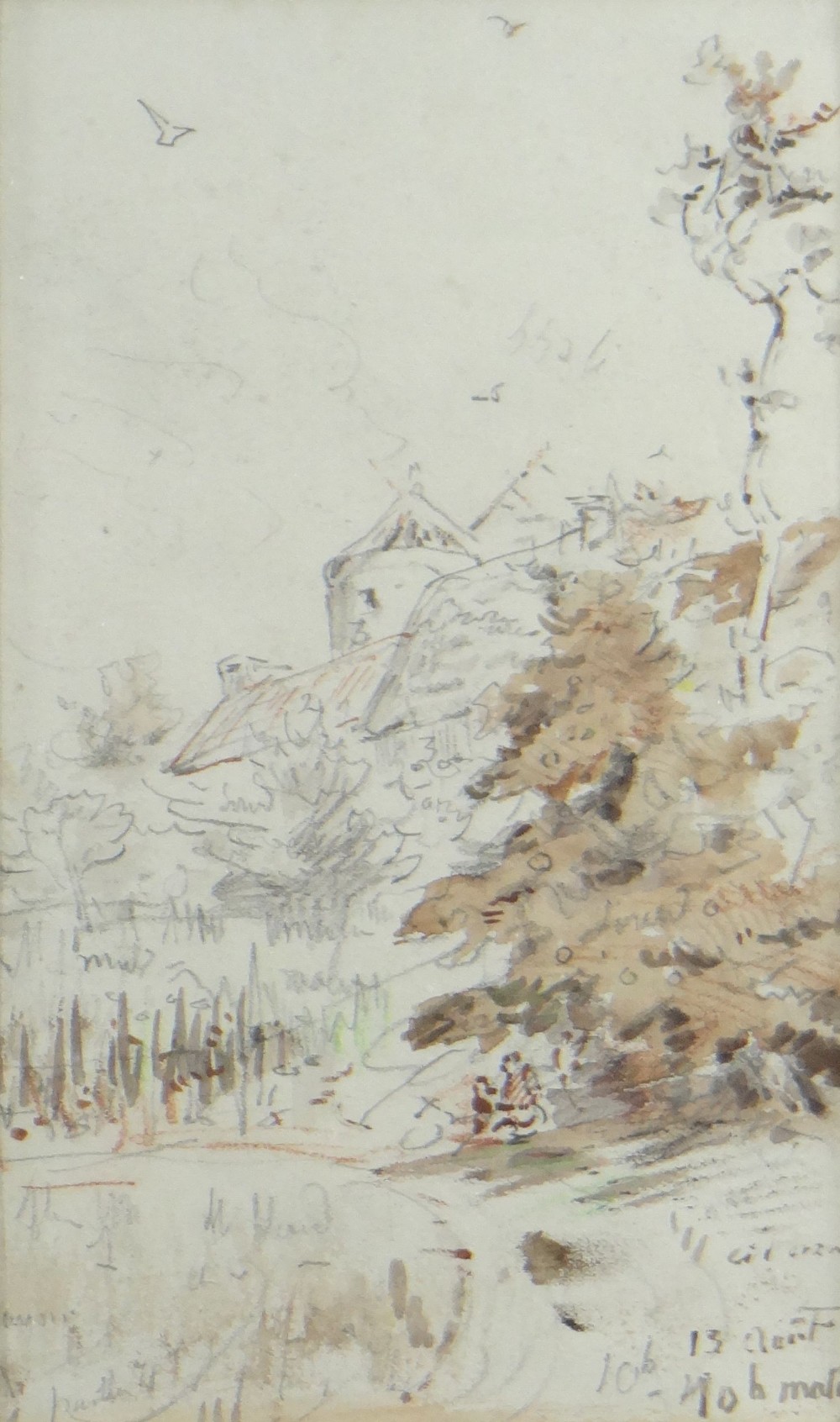 LOUIS MARIE FOUDAQ (French, 1840-1914) pencil - two landscape drawings with annotations framed - Image 4 of 4