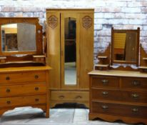 EARLY 20TH CENTURY BEDROOM FURNITURE, comprising mahogany dressing chest, walnut dressing chest with