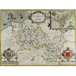 JOHN SPEED coloured antique map of Denbigh Shire (Sudbury & Humble), 38 x 51cms, framed