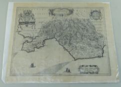 JOHANNE BLAEU uncoloured antique map of Glamorgan, c.164 7, 45 x 56cms, unframed
