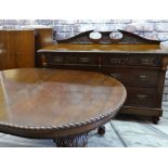 EDWARDIAN MAHOGANY SIDEBOARD & VICTORIAN-STYLE DINING TABLE, sideboard with six graduated drawers,