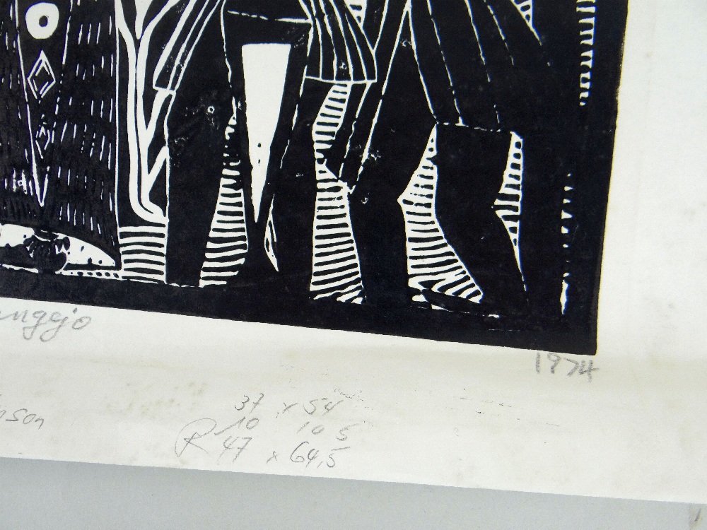 JOHN NDEVASIA MUAFANGEJO (Namibian, 1943-1987) limited edition (39/100) linocut on paper - A - Image 3 of 3
