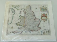 BLAUE antique map of Anglia Regnum, 1646, later coloured, 47.5 x 58cms, unframed