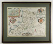 JOHN SPEED antique coloured map of 'Cardigan Shyre', (Bassett & Chiswell), 1610, 38 x 51cms,