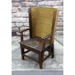 STAINED BEECH & STRAW CHILD'S ORKNEY CHAIR, lipwork back above tapering square solid seat and square