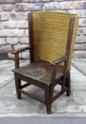 STAINED BEECH & STRAW CHILD'S ORKNEY CHAIR, lipwork back above tapering square solid seat and square