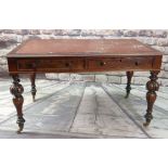 GOOD MID-VICTORIAN WALNUT LIBRARY TABLE, red leather-inset moulded top above two frieze drawers to