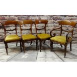 SET OF FOUR MID-VICTORIAN WALNUT DINING CHAIRS, bowed backs and carved crossbars,drop-in seats,