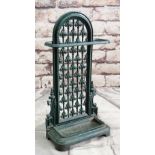 VICTORIAN GREEN PAINTED CAST IRON STICK STAND, 73cm high