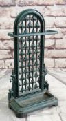 VICTORIAN GREEN PAINTED CAST IRON STICK STAND, 73cm high