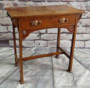 ARTS & CRAFTS WALNUT SIDE TABLE, fitted frieze drawer, H-stretcher, 76 x 45cms Condition Report: