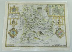 JOHN SPEED antique map of Breknoke (Sudbury & Humble) 1627, later coloured, 43 x 55cms, unframed