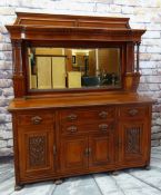 LATE VICTORIAN WALNUT MIRROR BACK SIDEBOARD, label for P E Gane, Cardiff, architectural top on