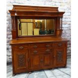 LATE VICTORIAN WALNUT MIRROR BACK SIDEBOARD, label for P E Gane, Cardiff, architectural top on