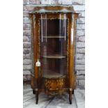 FRENCH TRANSITIONAL-STYLE KINGWOOD & GILT METAL MOUNTED MARQUETRY VITRINE, bowed glass sides and