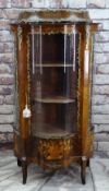 FRENCH TRANSITIONAL-STYLE KINGWOOD & GILT METAL MOUNTED MARQUETRY VITRINE, bowed glass sides and