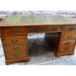 REPRODUCTION GEORGE III-STYLE PARTNERS DESK, leather inset top with slides, drawers and cupboards,