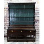 18TH CENTURY JOINED OAK WELSH DRESSER, probably Carmarthenshire, later painted boarded rack with