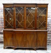 MODERN REPRODUCTION GEORGIAN-STYLE BREAKFRONT BOOKCASE, 196 x 36 x 201cms Condition: generally