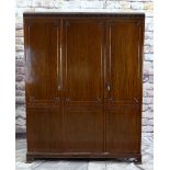 GEORGIAN CHIPPENDALE-STYLE TRIPLE MAHOGANY WARDROBE, blind fret carved frieze above panelled doors