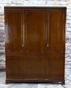 GEORGIAN CHIPPENDALE-STYLE TRIPLE MAHOGANY WARDROBE, blind fret carved frieze above panelled doors
