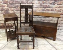 ASSORTED OCCASIONAL FURNITURE including carved oak monk's bench, canterbury/table and a side