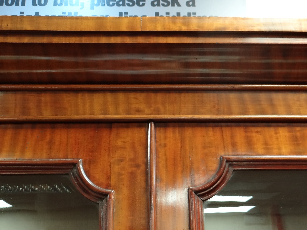 VICTORIAN WALNUT BOOKCASE, ogee cornice, glazed doors, adjustable shelves, two frieze drawers, - Image 6 of 16