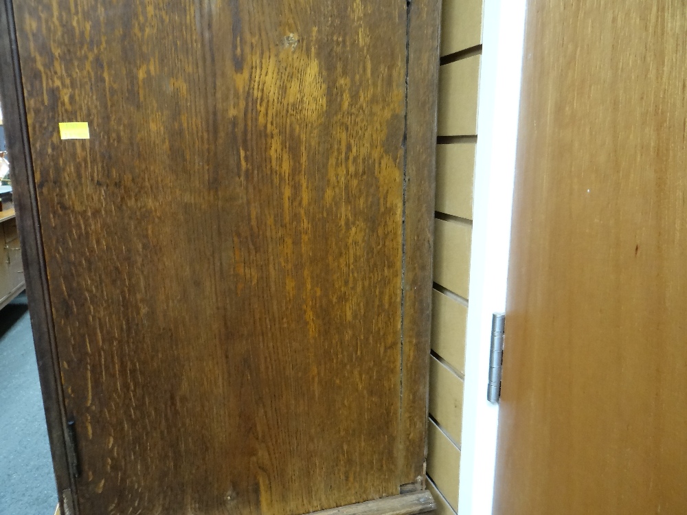 VICTORIAN OAK & MAHOGANY LINEN PRESS, ogee cornice and plain frieze above arched panelled doors, - Image 13 of 13