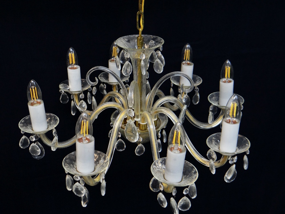 PAIR MODERN VICTORIAN-STYLE CUT GLASS 8-BRANCH CHANDELIERS, faceted drops and swags, 60cm diam. 30cm - Image 2 of 2