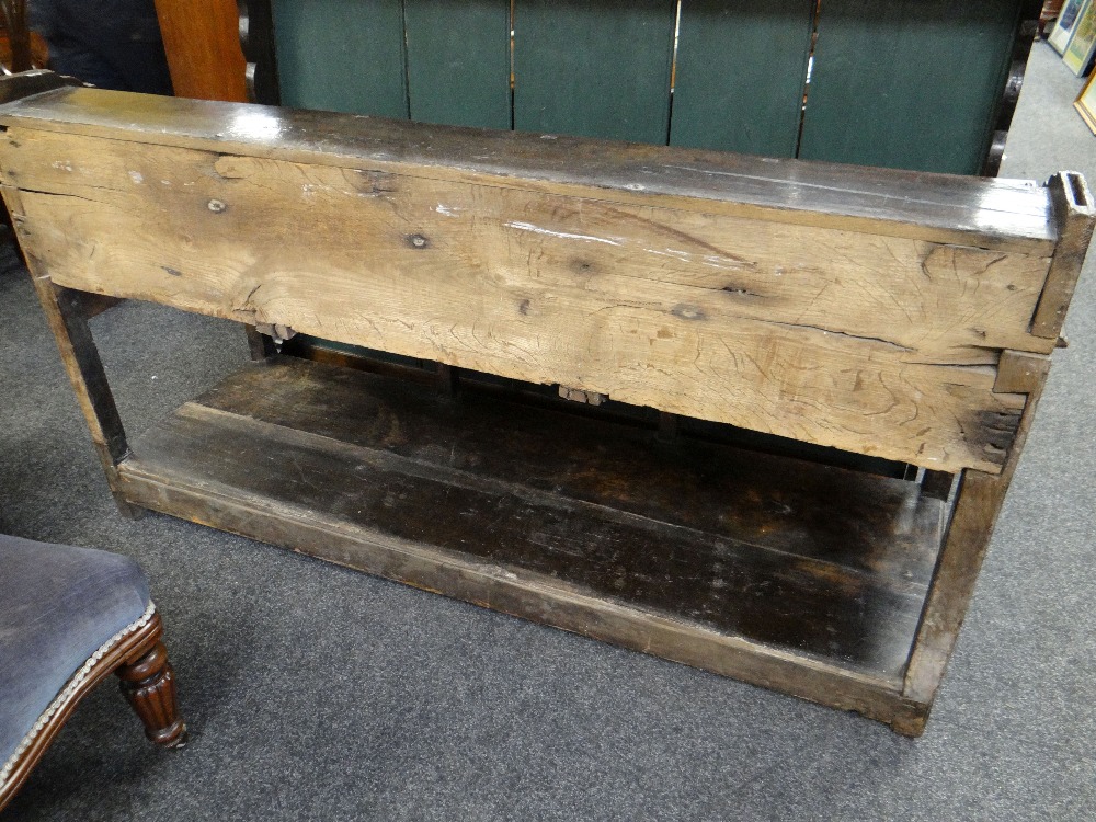 18TH CENTURY JOINED OAK WELSH DRESSER, probably Carmarthenshire, later painted boarded rack with - Image 8 of 9