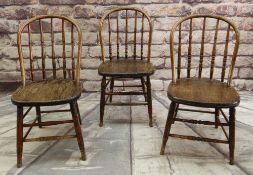 NEAR SET OF THREE 19TH CENTURY PROVINCIAL SPINDLEBACK CHAIRS, with bowed rails, turned legs and