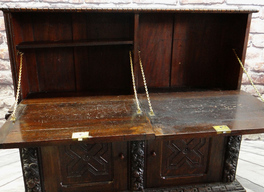 ANTIQUE CARVED OAK SIDE CABINET, decorated with the 17th Century style, the top adapted form a - Image 5 of 5