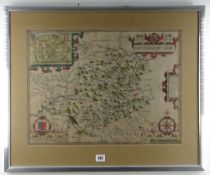 JOHN SPEED hand-coloured antiquarian map - 'Montgomery Shire described by Christopher Saxton,