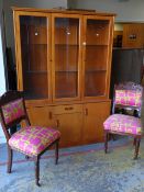 G-PLAN DISPLAY CABINET & PAIR VICTORIAN SIDE CHAIRS, cabinet wired for electricity, 130cm wide (