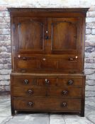 18TH CENTURY WELSH OAK PRESS CUPBOARD, ogee cornice above fluted frieze, shaped arch panelled