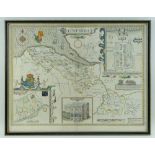 JOHN SPEED antique coloured map of 'Flint Shire', (Bassett & Chiswell), 41 x 52cms, framed