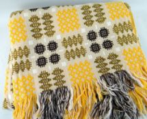 WELSH TAPESTRY BLANKET of geometric design, orange ground, 219 x 198 cms (including fringe)