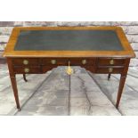 LATE 19TH CENTURY MAHOGANY WRITING TABLE, green rexine inset writing surface above arrangement of