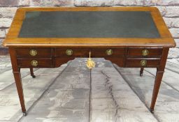 LATE 19TH CENTURY MAHOGANY WRITING TABLE, green rexine inset writing surface above arrangement of