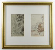 LOUIS MARIE FOUDAQ (French, 1840-1914) pencil - two landscape drawings with annotations framed