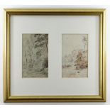 LOUIS MARIE FOUDAQ (French, 1840-1914) pencil - two landscape drawings with annotations framed