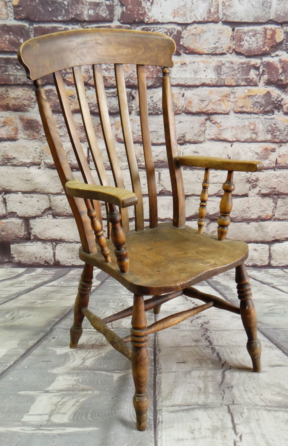 19TH CENTURY LATHE BACK ARMCHAIR, with elm seat