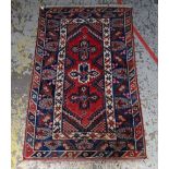 TURKISH DOSMEALTI RUG, triple four point stars to the red field with blue triangle edge, within blue
