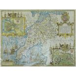 JOHN SPEED antique map of Caernarvon (Bassett & Chiswell) 1676, modern coloured, 41 x 53.5cms,