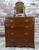 EDWARDIAN MAHOGANY CHEST & VICTORIAN DRESSING TABLE MIRROR, chest with five drawers and art