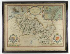 JOHN SPEED antique coloured map of 'Denbigh Shire', (Sudbury & Humbell), 41 x 51cms, framed both