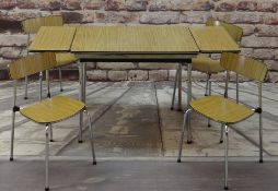 1970s BELGIAN DINING TABLE & FOUR CHAIRS BY TAVO, wood effect Formica with black and chrome edging