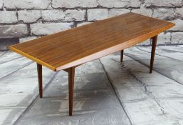GORDON RUSSELL ROSEWOOD MID-CENTURY COFFEE TABLE, angled sides and tapering legs, 122 x 44cms
