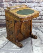 VICTORIAN WALNUT MARQUETRY DAVENPORT DESK, top with stationery compartment, oval leather inset slant